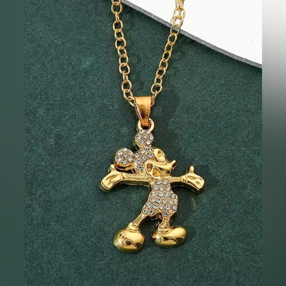18K Gold Disney Mickey Mouse Inspired Theme Pave Diamond Necklace Character - Picture 3 of 5